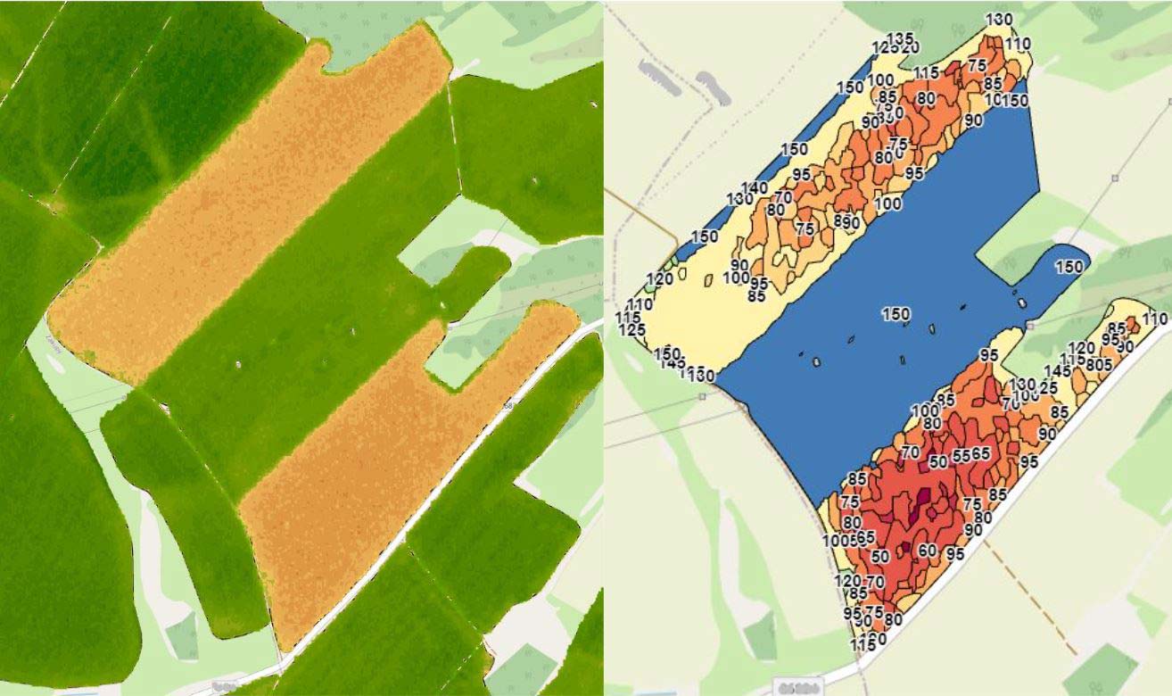 Obrázek 3: Dělené půdní bloky ovlivňují výslednou aplikační mapu. Obrázek 3: Dělené půdní bloky ovlivňují výslednou aplikační mapu.